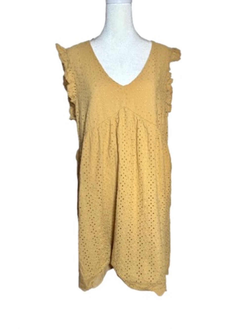 Knox Rose Mustard Eyelet V-Neck Sleeveless Midi Baby Doll Dress
